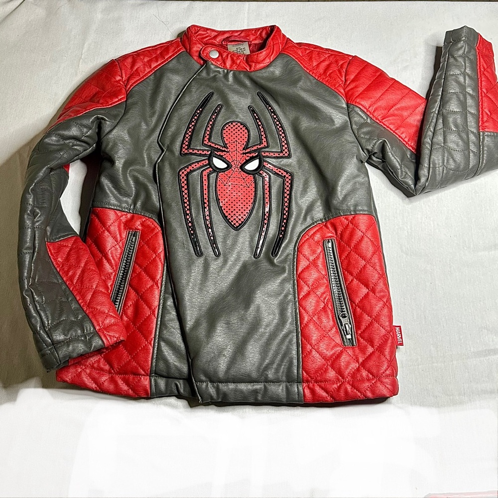 Disney/Marvel Spider-Man Red and Gray Faux Leather Jacket
